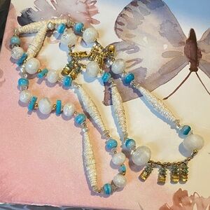 Vintage White and Blue Paper Beaded Necklace